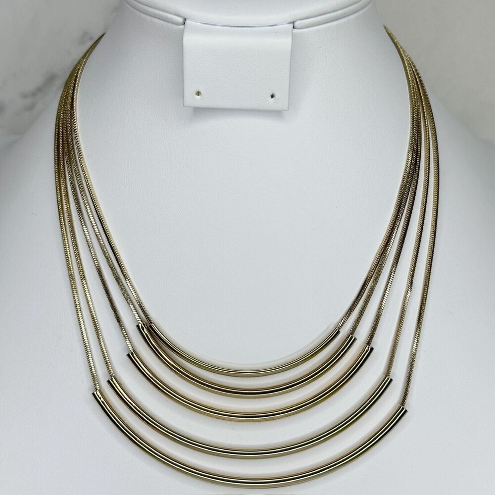 Chicos Gold Tone Tiered Layered Bar Necklace ✨
